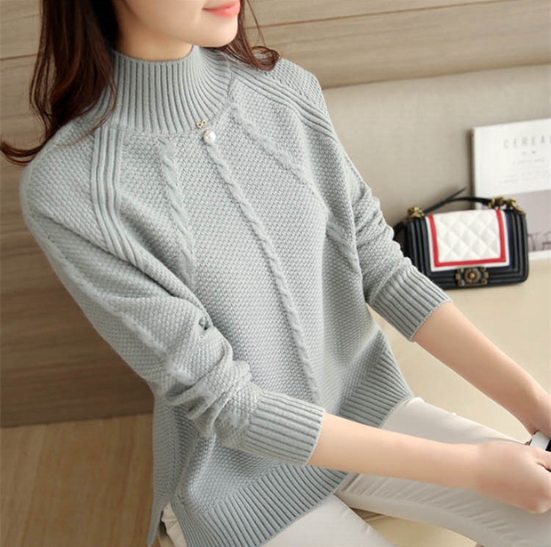 Mùa xuân và mùa thu mới của phụ nữ Hàn Quốc nửa cao cổ áo thun dệt kim xoắn áo len ngắn áo len đáy thấp áo len gucci