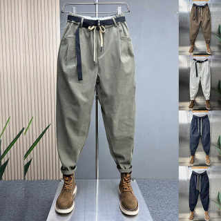 条绒休闲裤男2025秋冬新款潮流工装哈伦裤宽松帅气腰带设计萝卜裤