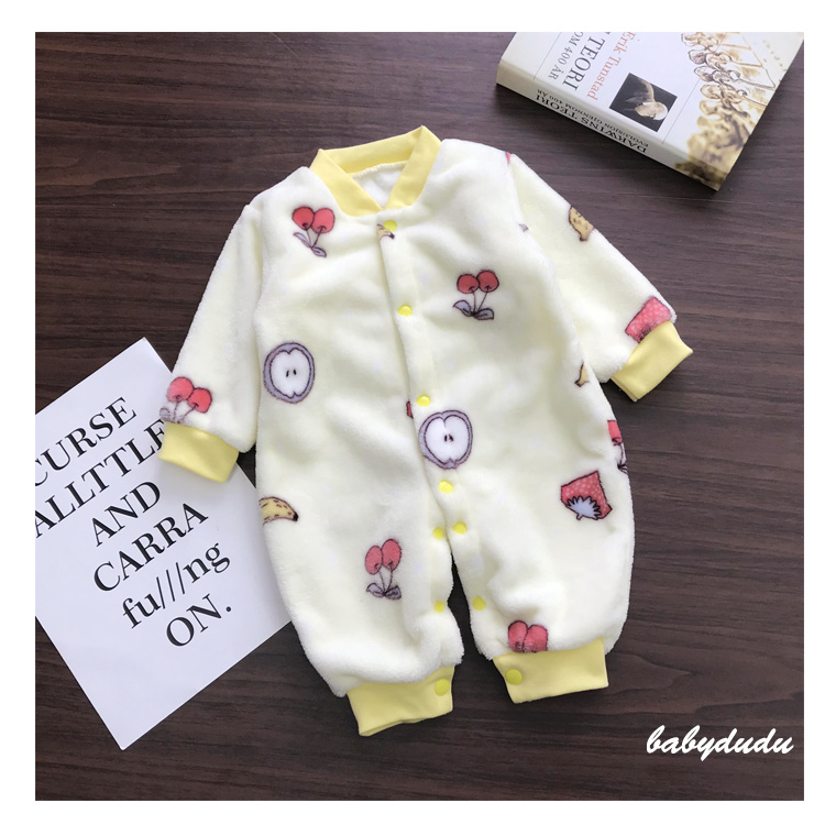 Baby flannel jumpsuit nam và nữ đồ ngủ bé mùa thu và mùa đông san hô lông cừu quần áo ấm 0-1-2 tuổi mặc mùa đông ao so sinh be trai
