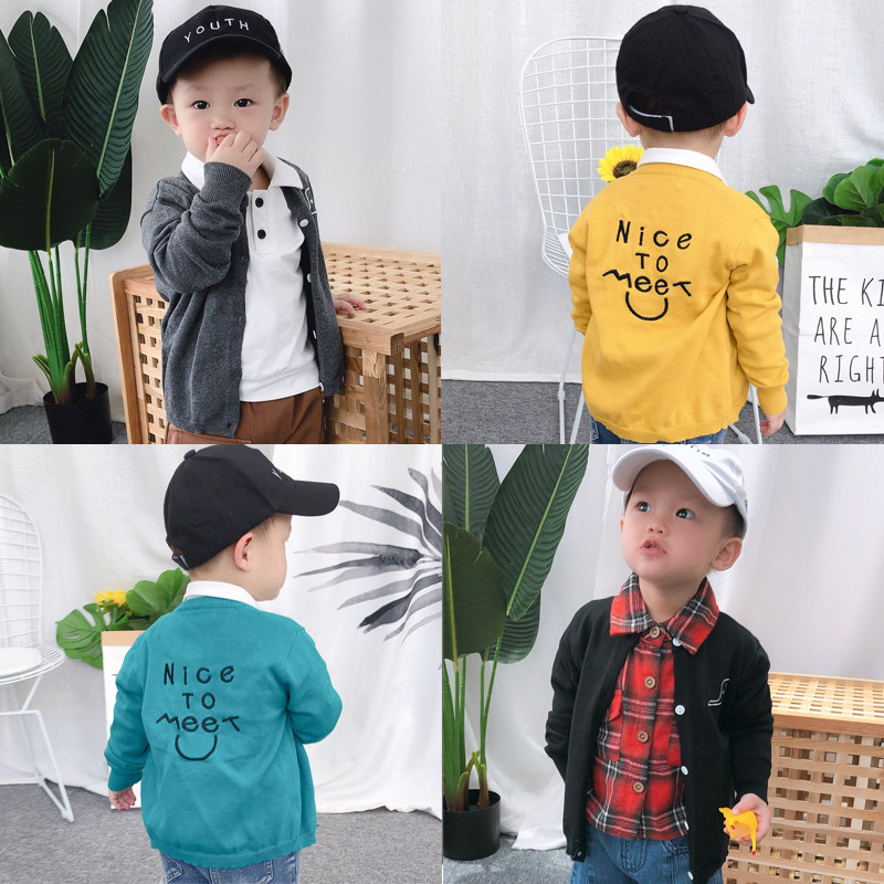 Baby Sweater Spring Autumn Thin Jacket Woman Boy Boy Boy Baby Needle Weasel-shirt Han Version Pure Cotton Thread Coat Outside