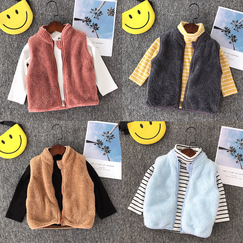 Baby vest autumn and winter plus velvet girls and boys baby children's plush waistcoat foreign style warm vest jacket outerwear