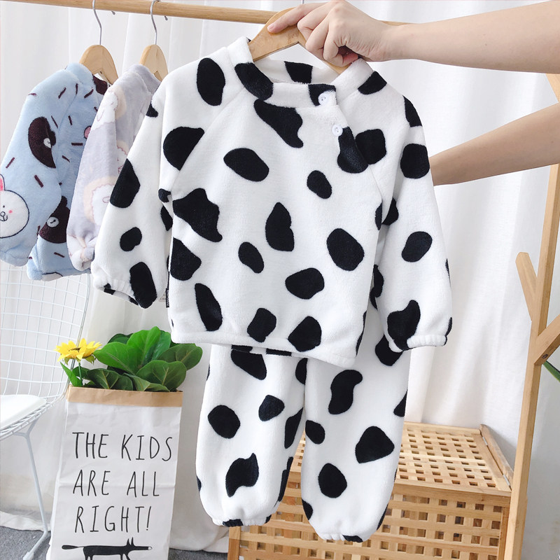 Baby flannel pajamas home clothes spring and autumn winter girlboy baby clothes children coral velvet suit autumn