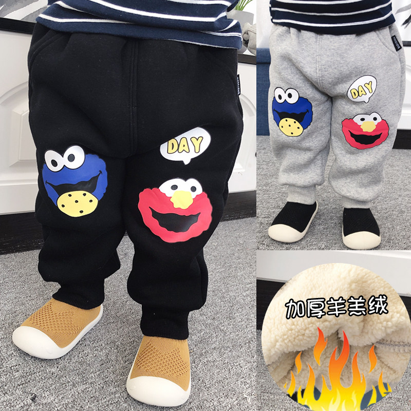 Baby pants plus velvet thick outer wear warm autumn and winter girls boys children's cotton pants baby children's big PP pants winter clothes