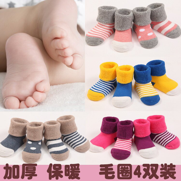 Newborn child baby midcylinder socks baby boy girl autumn winter thickened 0-1-3 year old pure cotton socks warm