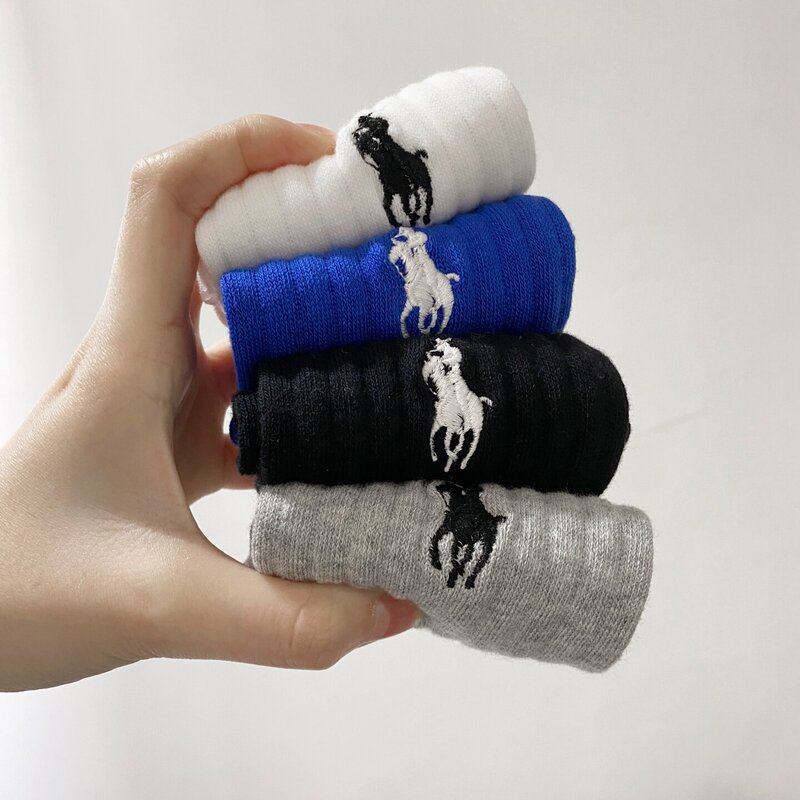 American Paul Polo Pony Logo Embroidered Pure Cotton Men's Socks Mid-Length Unisex Sports Anti-Odor 5-Pair Pack American Paul Polo Pony Logo Embroidered Pure Cotton Men's Socks Mid-Length Unisex Sports Anti-Odor 5-Pair Pack