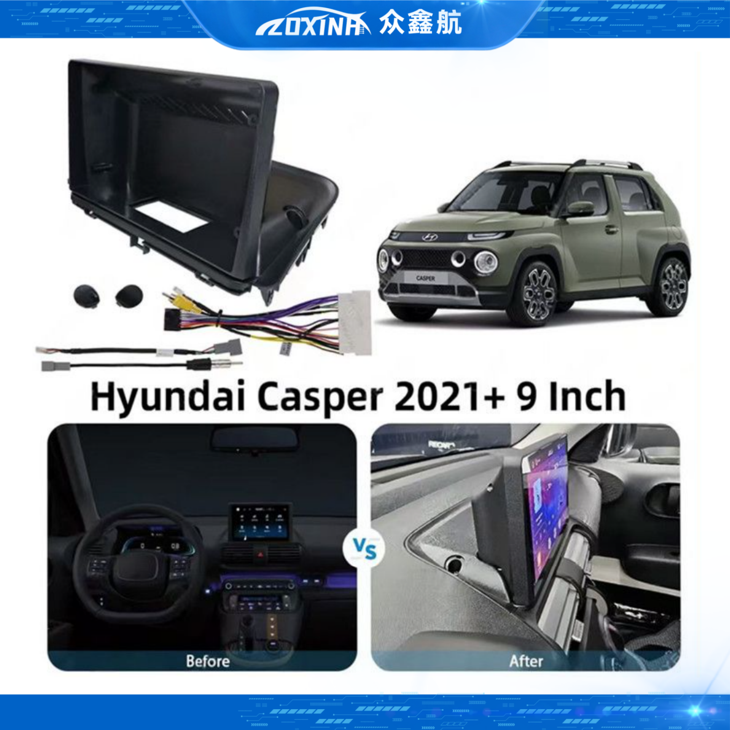Suitable for 21+ modern CASPER Casper 9-inch modified large-screen navigation face frame panel set frame bracket