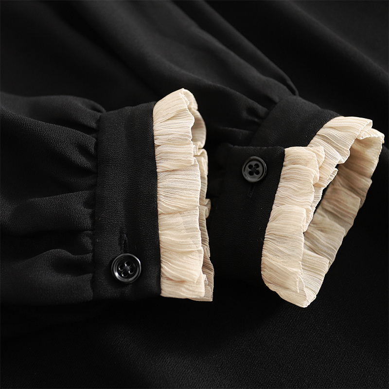 Foreign trade tail luxury international big -name withdrawal cabinet mall cutting label women's high -end temperament long -sleeved black dress autumn Foreign trade tail luxury international big -name withdrawal cabinet mall cutting label women's high -end temperament long -sleeved black dress autumn