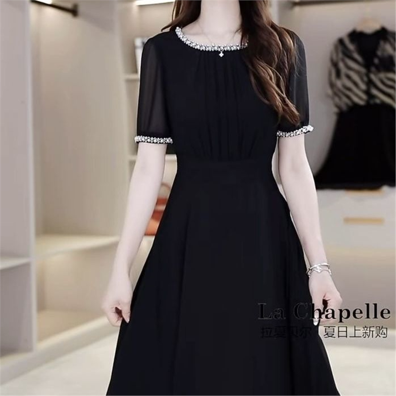 High-End Ice Silk Fabric Elegant Dress for Women, Summer 2026 New Style, Fashionable and Slimming Mid-Length Dress