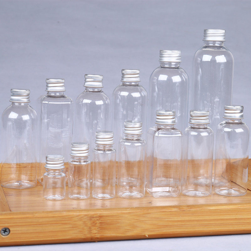Travel Split Bottle Aluminum Cover Bottle Portable Transparent Plastic Bottle Small Medicine Bottle Reagent Bottle Liquid Bottle Empty Bottle