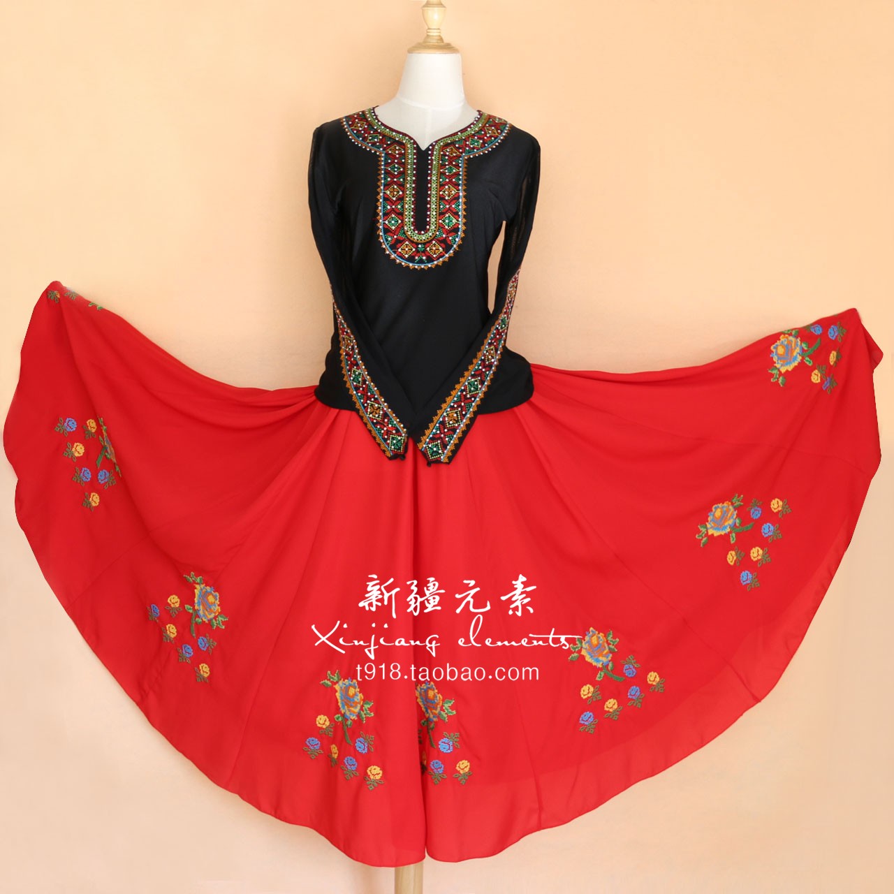 Xinjiang ethnic dance costume Uighur dance mid-length practice skirt skirt square dance performance costume large skirt new style