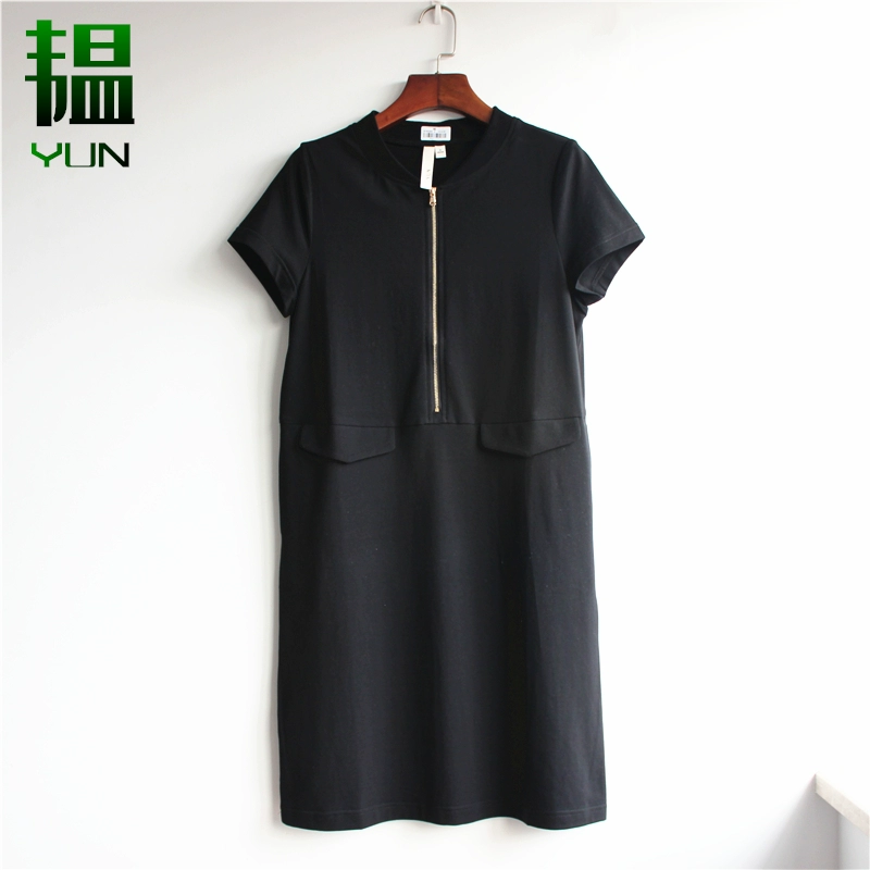 Yun YUN mùa hè mới của phụ nữ ngắn tay ren cổ áo nửa mở dây kéo placket váy dài dệt kim váy xuyên thấu - Sản phẩm HOT