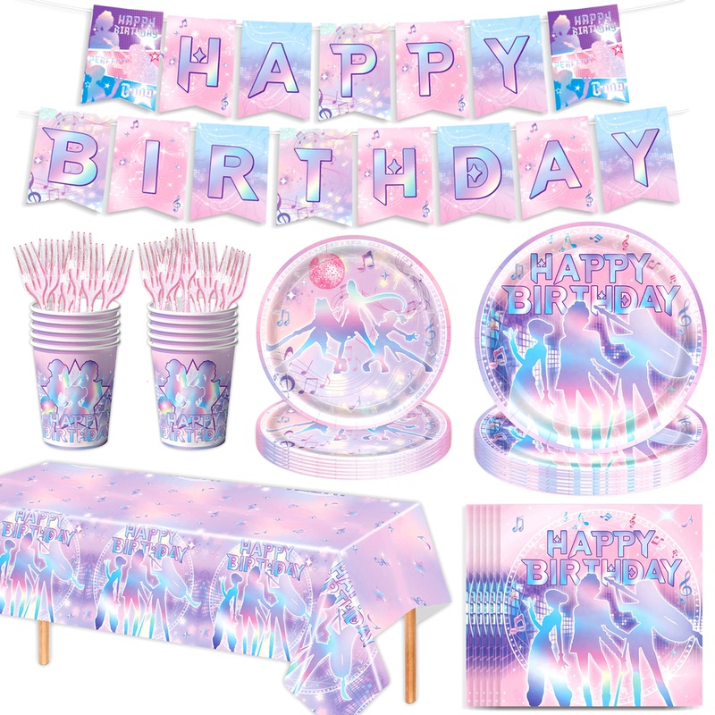 Animation K-Pop Hunter Girl Group Themed Adult Birthday Party Supplies Disposable Tableware Tablecloth Paper Plate Decoration