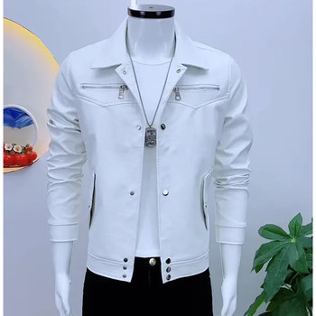 Fashionable and versatile lapel men's leather jacket
