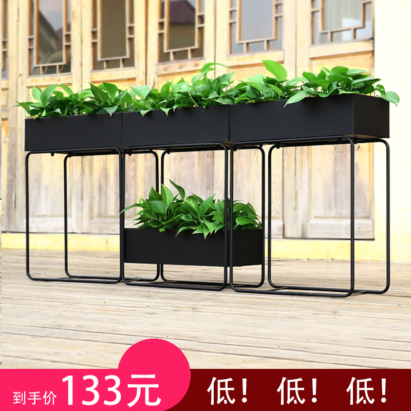Outdoor Rectangular Flower Shelf Balcony Patio Iron Art Outdoor Partition Fence Sample House Display Center Fence Combined Flower Tank