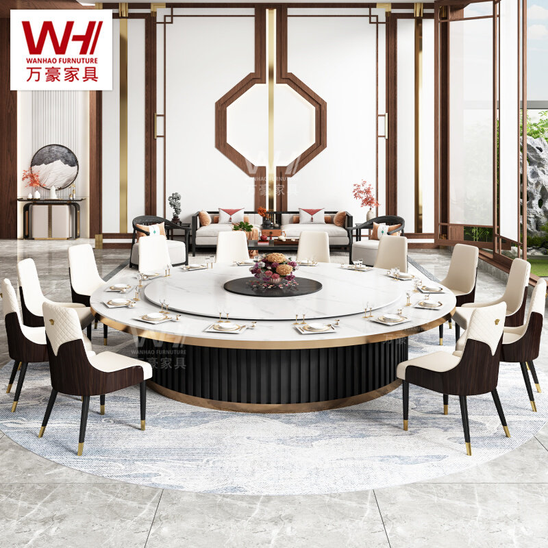 Hotel electric table big round table club box automatic turntable 15 people 20 people desktop marble slate customization