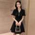 Mùa hè năm 2021 mới phong cách Hàn Quốc hương thơm nhỏ tính khí Cổ chữ V tua rua một đường dây mảnh mai phụ nữ váy ngắn tay đan dây - A-Line Váy