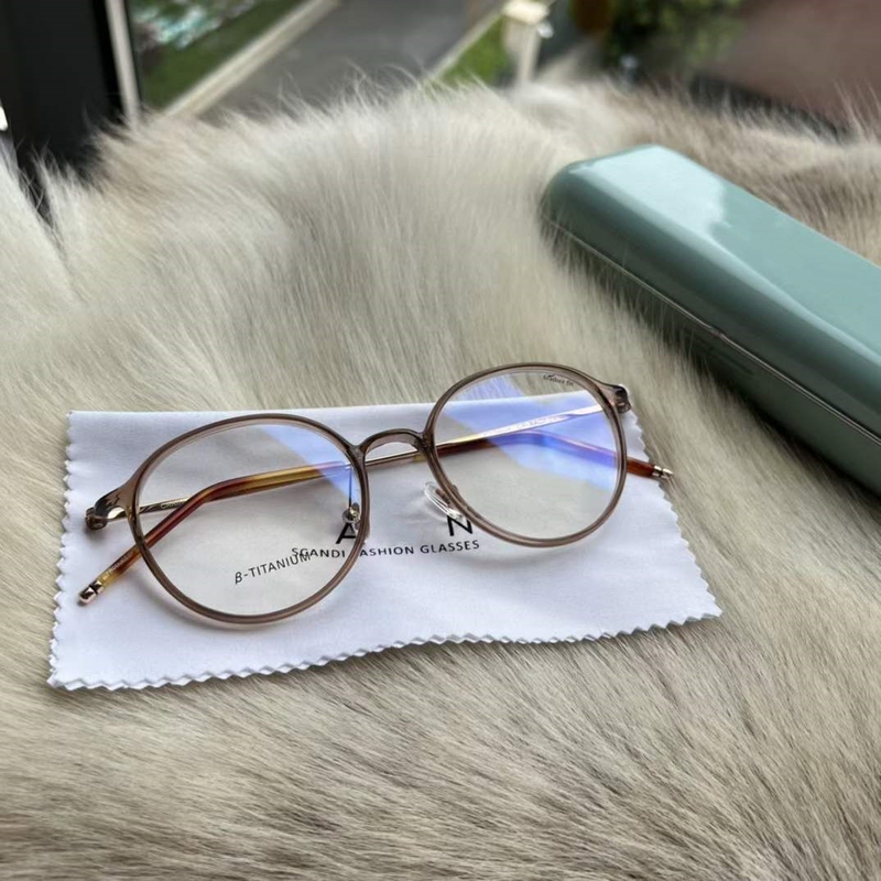 Air Calin Glasses Frame Small Round Frame Cf2A08 Gummy 5g Tea Color Ultra-Light Myopia Glasses for Men and Women Plain Frame