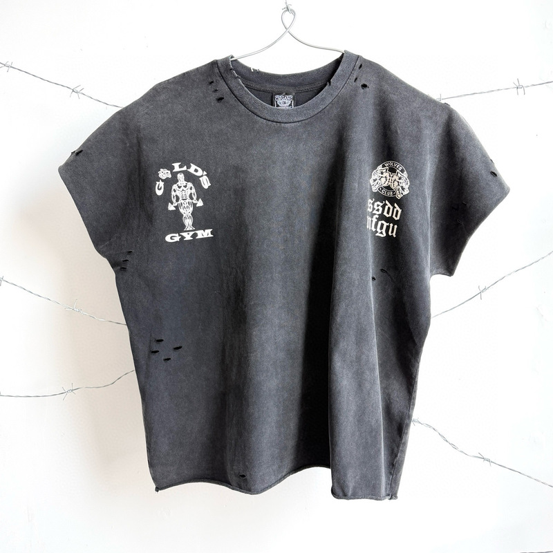 Gold's Gym X Wolves Club Brothers, Let's Get Another Set of Box Tee Super Loose-Fitting Sleeveless Short-Sleeve Shirts