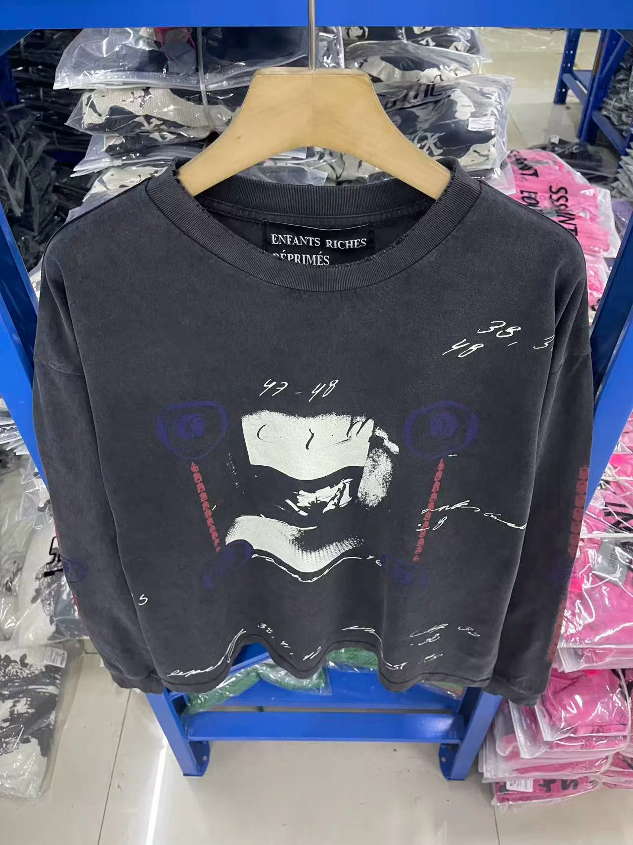ENFANTS RICCHES DEPRIMES FW25 Ретро вымытая casual блуза с открытыми плечами, длинный рукав, для мужчин