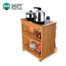 Mingcraftsman movable tea car wheel bamboo solid wood kung fu tea cabinet tea table small coffee table induction cooker special price