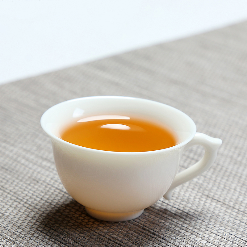 Small tea cup Dehua white porcelain tea cup single cup ceramic kung fu tea set accessories tea cup single with handle master cup