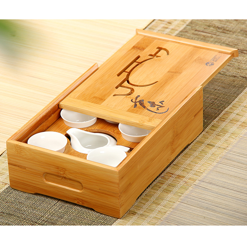 Bamboo Kung Fu tea set Travel ceramic Portable chartered car Full set Outdoor small tea tray Tea maker Tea set Special offer