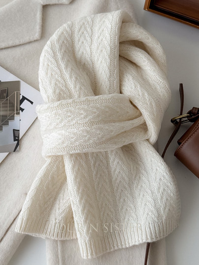 White Dance on the Cloud ~ 100% Australian pure wool scarf for women winter 2025 new Korean style trendy high-end knitted