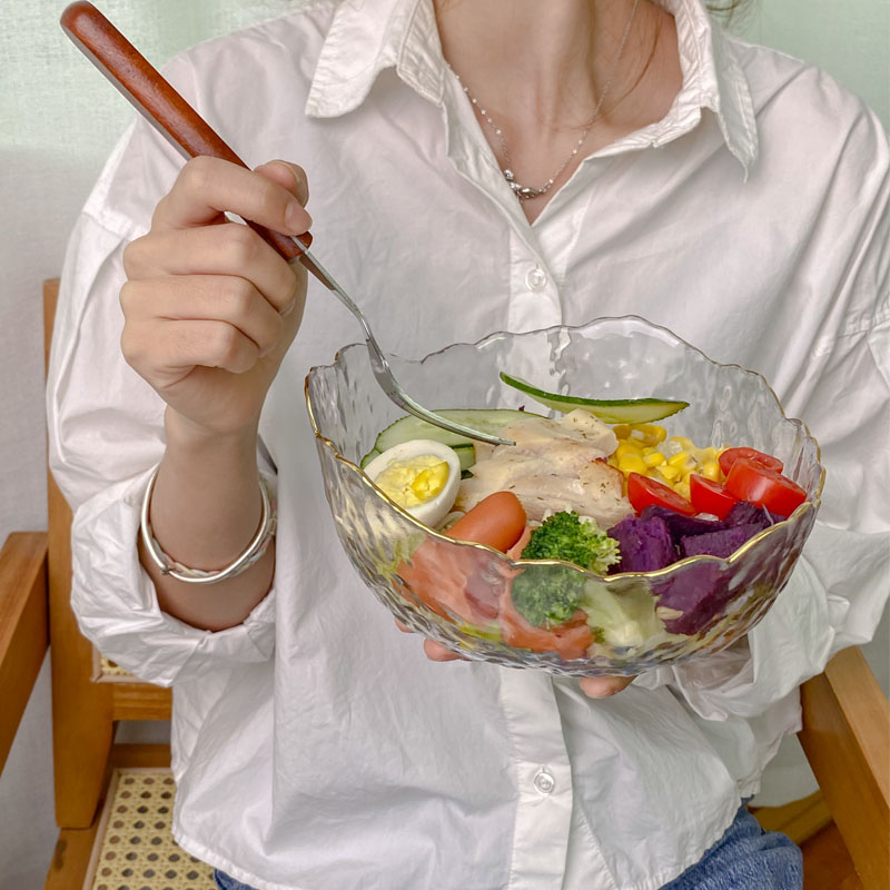 Japanese-style transparent glass salad bowl in Phnom Penh Fruit Dessert Bowl dedicated creative large household tableware set