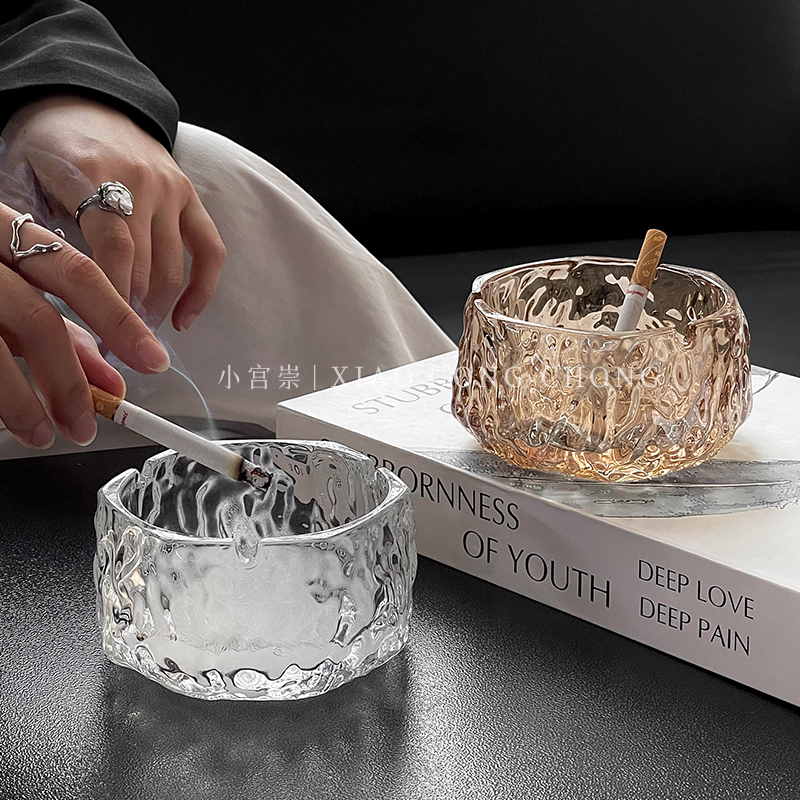 Glacier Glass Ashtrays High-end Atmosphere Upper Class Smoke demagogic office Living room Home Creative anti-fly ash Smoke cylinders-Taobao
