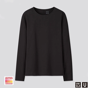 Uniqlo [Дизайнерское сотрудничество] Женская одежда тепловая стехна хлопчатобумажная футболка с круглой шеей (с длинным рукавом) 432640