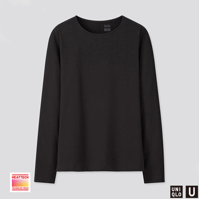 Uniqlo [Дизайнерское сотрудничество] Женская одежда тепловая стехна хлопчатобумажная футболка с круглой шеей (с длинным рукавом) 432640