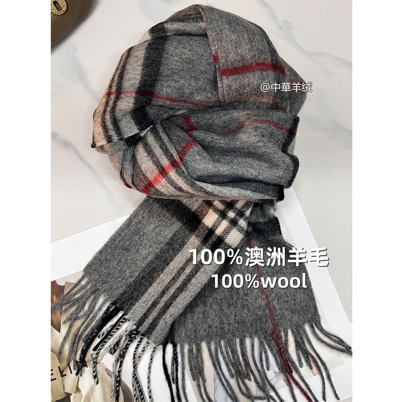 Top Quality! 100% Australian Pure Wool Scarf for Women, Autumn and Winter, Warm and Versatile, Plaid, Couple Style, Korean Style Neck Warmer for Men