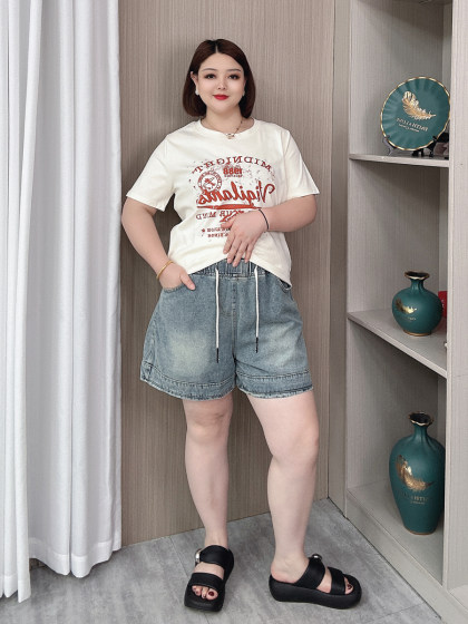 松紧腰牛仔短裤女2024夏季新款大码胖mm宽松显瘦A字休闲阔腿裤子