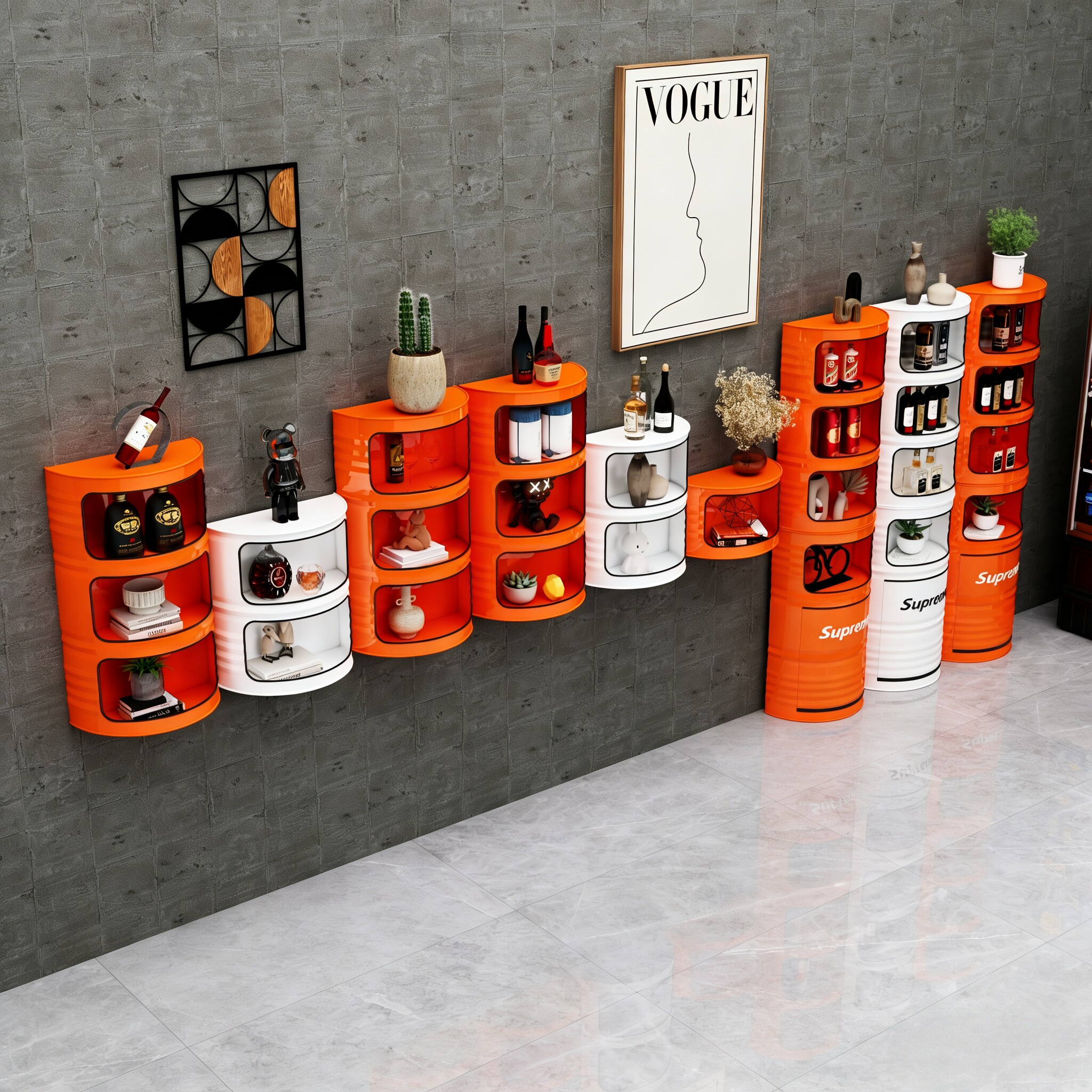 商用置物架/陈列架/储物架 工业风油桶造型创意墙上落地手办乐高样品展示储置物陈列酒柜架子 Other home