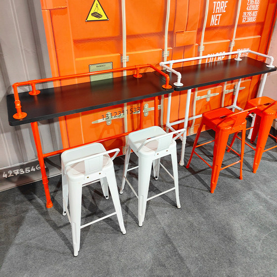 산업 스타일 바 테이블 바 밀크 티 숍 테이블과 의자 조합 홈 벽 크리 에이 티브 하이 테이블 철 바 긴 테이블