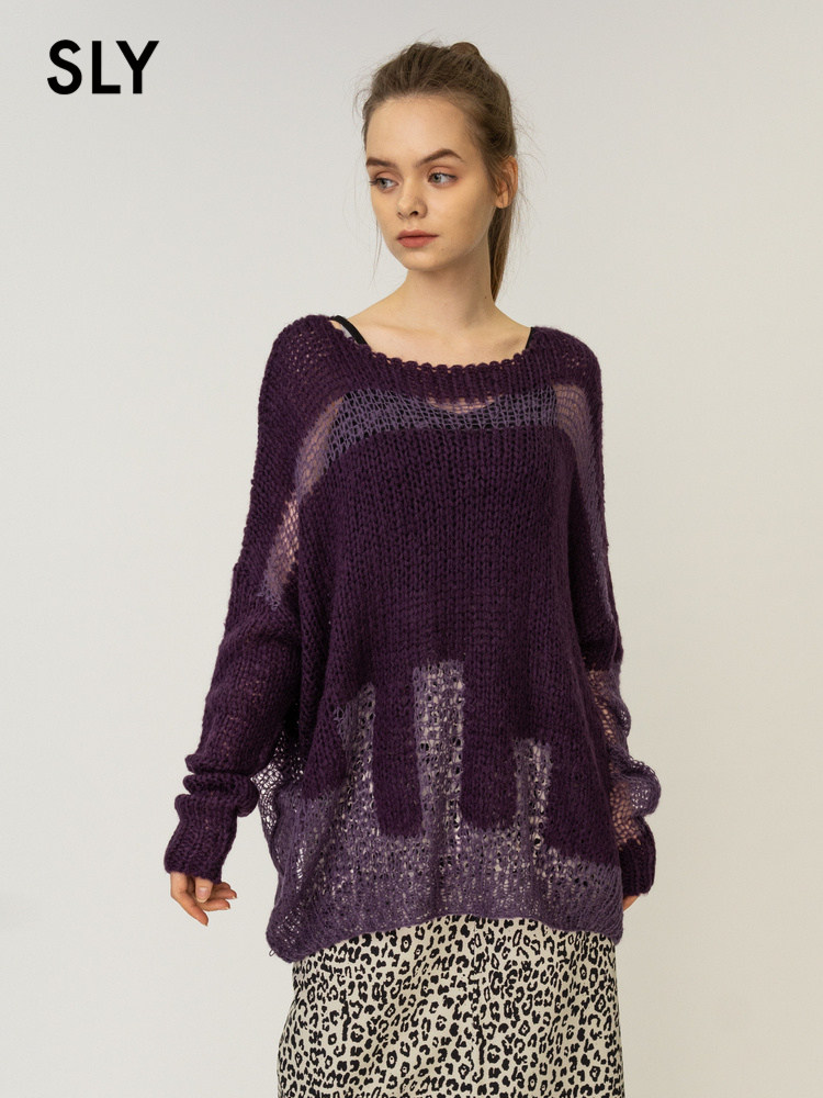 SLY spring new stitching hollow loose casual sweater 038DAZ70-5760