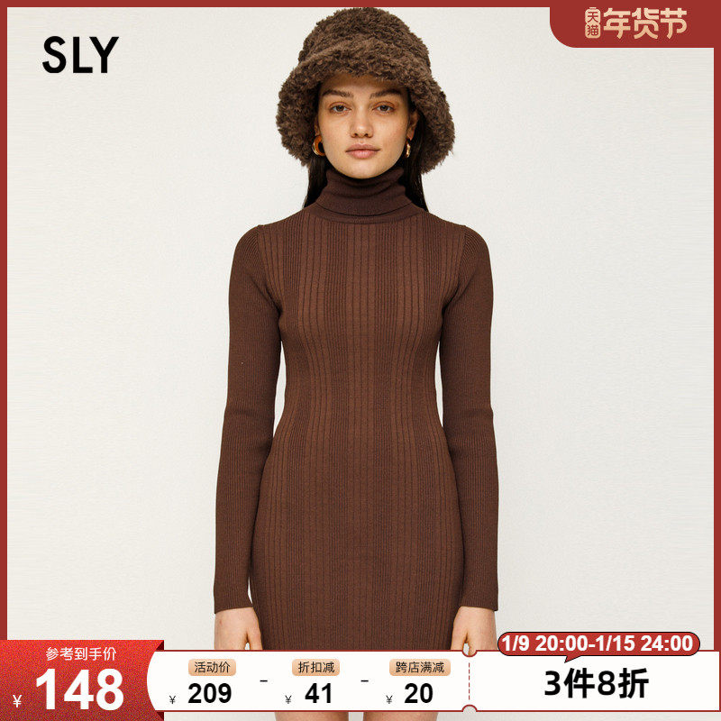 SLY Autumn/Winter New basic solid color high collar slim short knitted dress 030DAH73-5000