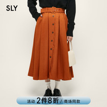 SLY2021 autumn and winter New retro high waist belt belt A long skirt female 038EAL31-7350