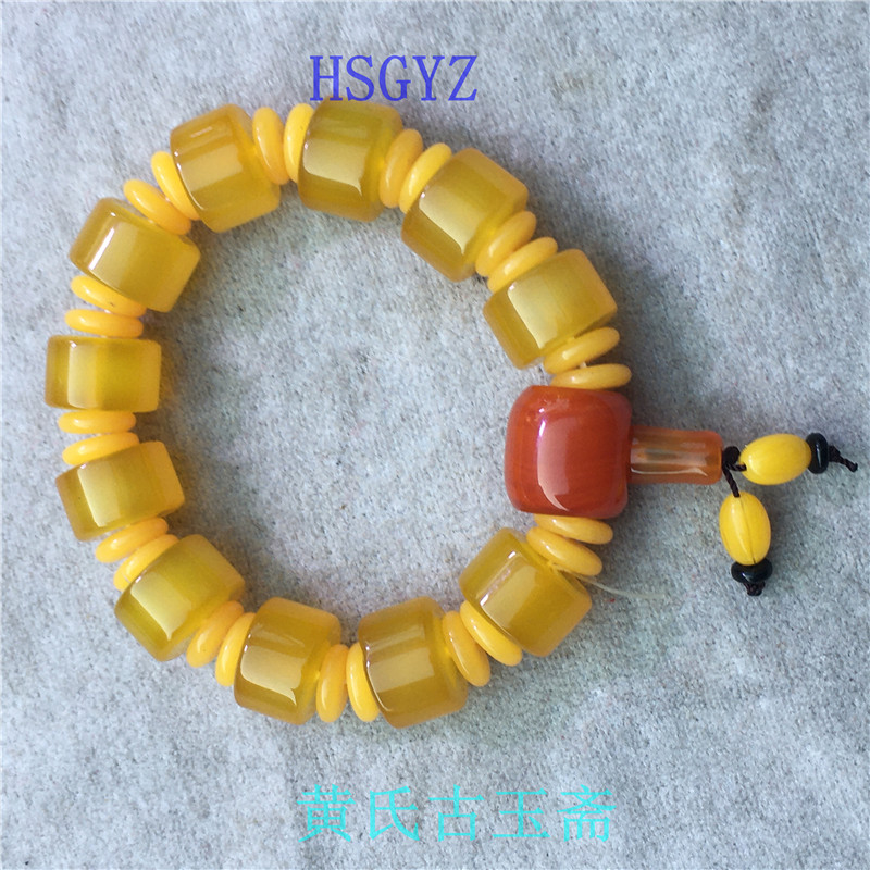 Imitation Republic Oil Yellow Old Agate Cylindrical Beads Hand Chain Texture Pure No Impurity Antique Ancient Play Collection on the Collection-Taobao