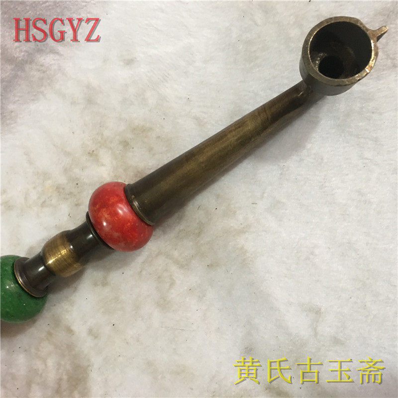 Ming and Qing ancient jade old jade antique copper inlaid gemstone jade dry tobacco bag tobacco bag dry antique antique old object old jade device