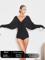 ZYM (a bit retro) top V-neck bat sleeve one-piece Latin dance practice suit for women spring and summer with bottoms 2193