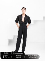 ZYM (Charles) trousers retro high-waisted trousers with elastic design Latin dance practice pants for men N012 spring