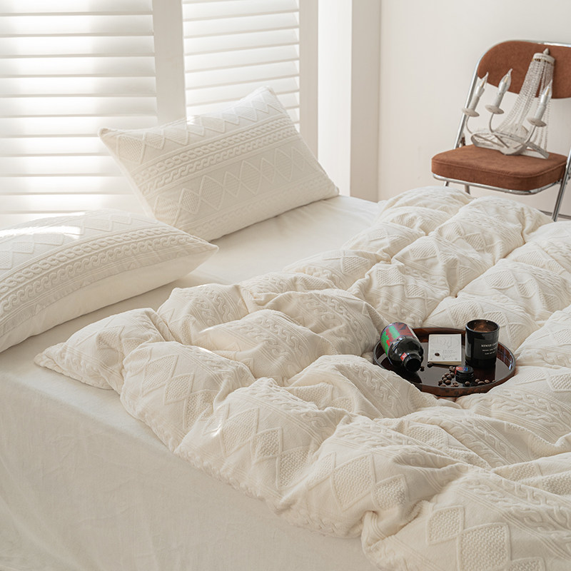 High Gram Heavy Milk Suede Baby Suede Solid Gallows Laziness Pure Color Warm Four Sets Bed Linen Bed Hood Flannel