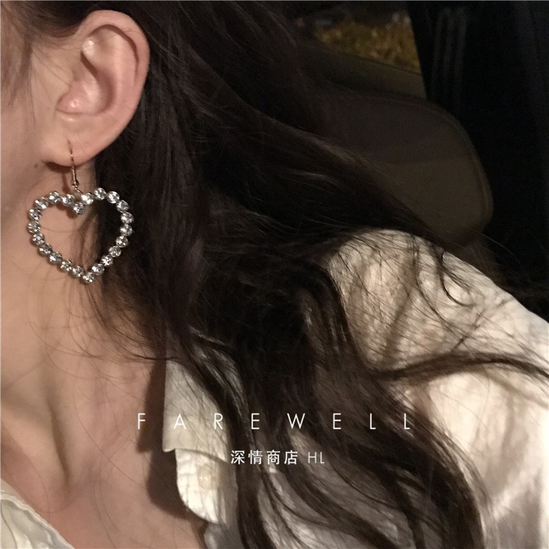 Round face Slim → Earrings 2022 New Tide Ear Clip Fairy Gas Ins Super Shiny Ensemble Love Super Fairy Net Red Earrings