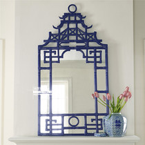 欧式古典精美蓝色雕花卫浴浴室圆镜化妆镜公主镜墙上壁挂装饰镜子