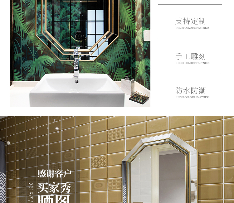 Ánh sáng sang trọng gương treo tường vanity gương phòng ngủ trang điểm vàng gương lớn lối vào phong cách châu Âu gương phòng tắm phòng tắm gương - Gương gương treo tường