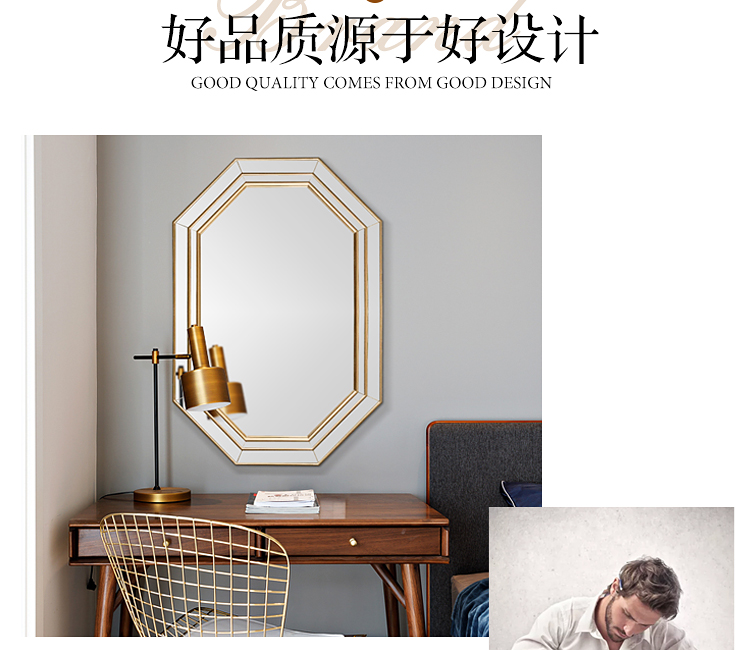 Ánh sáng sang trọng gương treo tường vanity gương phòng ngủ trang điểm vàng gương lớn lối vào phong cách châu Âu gương phòng tắm phòng tắm gương - Gương gương treo tường