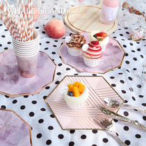 Picnic supplies Disposable tableware four-piece set Party household ins wind outdoor high-grade net red knife fork spoon cup and plate