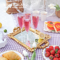 ins wind mirror retro tray rectangular out net red picnic outdoor photo mirror plate disposable champagne glass