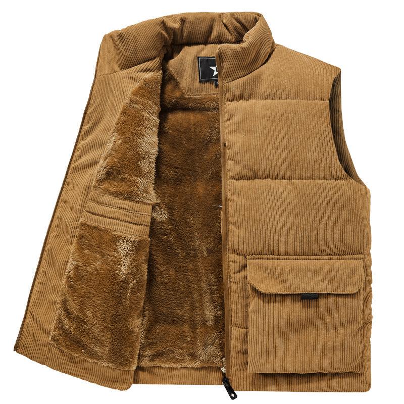 New Large Size Corduroy Vest for Men, Autumn and Winter, Fleece-Lined, Thickened, Warm, Sleeveless Jacket, Work Vest